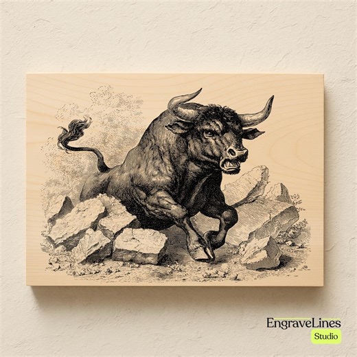 Charging Bull Engraving Design | Vintage Woodcut Art (SVG, PNG, JPG File) - Etsy