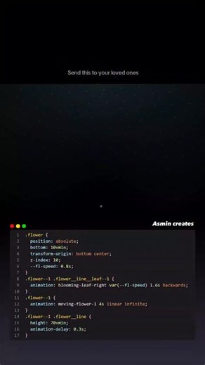 Flower Animation | Smooth & Mesmerizing Motion . 💬 Comment “FLOWER” to get the source code ⚠️ Only followers will receive the code 🧠 Built with clean HTML, CSS & animations ‼️ FOLLOW TO GET THE CODE ‼️ Follow for more 👉 @asmin_creates2 👥 Tag your creative & coding friends Don’t forget Like ❤️ | Share 💬 📌 Save for later #floweranimation #cssanimation #uianimation #html #css frontenddeveloper creativecoding webanimation codingreels webdeveloper reelsinstagram viralreels learncoding reels2026