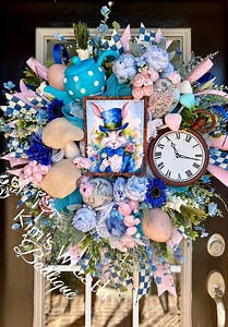 Alice in Wonderland Easter Wreath: Blue Bunny Decor - Etsy