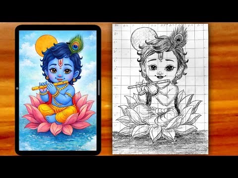 How To Draw Cute Little Krishna | Beautiful Krishna Drawing Step by step | outline tutorial