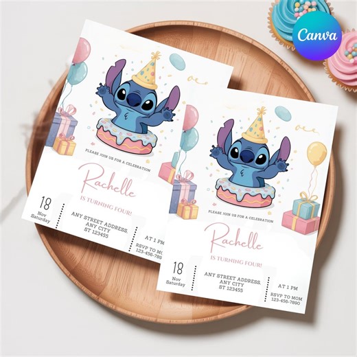 Stitch Editable Birthday Invitation Template, Printable Birthday Invitations, Digital Kids Party Invite, Digital Bday Card Invite, Stitch - Etsy