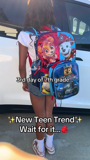 Who saw the character backpacks making a comeback for the teens? 👀😅 Northface to Paw Patrol, real quick! 🎒🐾 #backtoschool #trendsetter #7thgrade #schoolstyle #middleschool