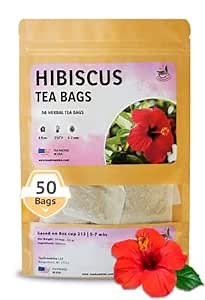 TeaDreamTea Hibiscus Tea Bags | 50 Bleach-Free Tea Bags | Caffeine Free | Dried Hibiscus Flowers | Hibiscus Flower Tea | Dried Flower Tea | Brew Hot or Iced |Herbal Hibiscus Tea