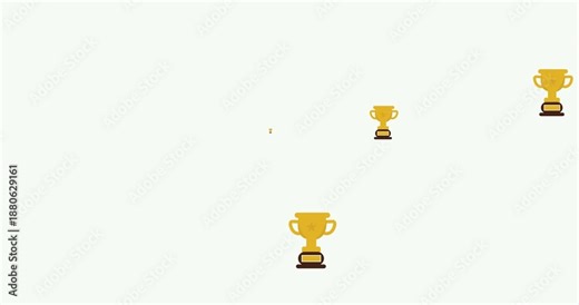 Animated Floating Gold Trophies on White Background, Winner and Success Award Pattern, Championship and Achievement Motion Graphics Loop