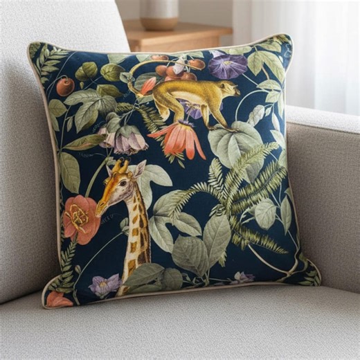 Velvet Pillow Cover With Jungle Print, Decorative Throw Pillow, Luxury Animal Cushion Cover, Botanical Velvet Pillow, Unique Home Decor Gift - Etsy