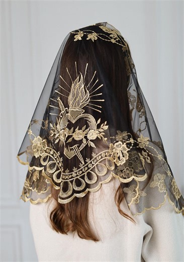 Gold Church Veil, Catholic Mass Veil, Chapel Veil With Gold Lace - Etsy