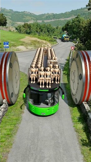 Long Colourful Capsule Buses vs Hydraulic Crush - BeamNG.Drive