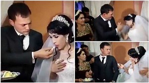 Man slaps his new bride in front of guests after she teased him with cake