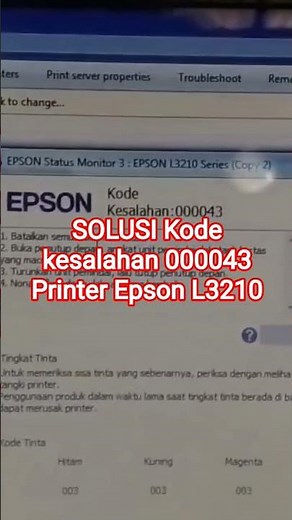 Kode Kesalahan 000043 pada printer Epson L3210 #printer #epson #tutorial