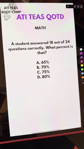 Practicing ATI TEAS math step-by-step 🧮✨ Comment your answer below ⬇️ and tell me which step confused you! Want more free practice live study help? Comment SCHOOL to join our FREE Skool community 📚💙 Drop your math question in the comments and I’ll cover it in the next video! #MathForNursing #DosageCalculation #NursingTok #StudentNurseLife #FreeTEASPrep