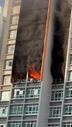 High-Rise Fire Emergency: Flames and Thick Smoke