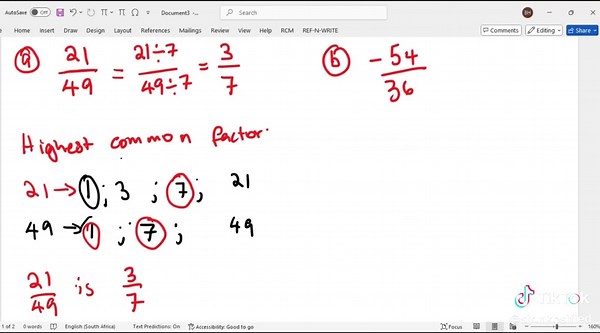 Simplifying Common Fractions for Grade 8 and 9