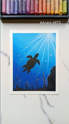 🐢Easy Underwater Turtle Scenery Drawing | Oil Pastel Step-by-Step Tutorial