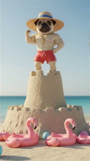 Bulked-Up Bark Bro Rules the Flamingo Beach 🏖️