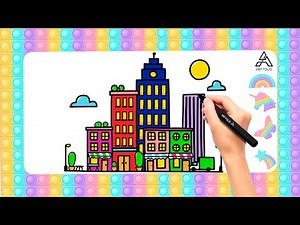 How to Draw a Vibrant Cityscape with Lights & Skyscrapers | Easy Drawing & Coloring for Kids