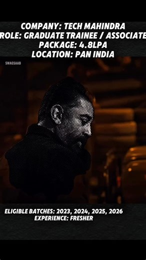 PRIMO_JOBS on Instagram: "Tech Mahindra Hiring Update 🚀 Tech Mahindra is hiring Graduate Trainees / Associates across PAN India. A solid fresher-friendly role with nationwide opportunities and long-term growth. Role: Graduate Trainee / Associate Package: 4.8 LPA Location: PAN India Eligible Batches: 2023, 2024, 2025, 2026 Experience: Fresher If you’re looking to start your career with a global IT services company, this is a good entry point. Hashtags: #TechMahindra #TechMahindraHiring #Graduate