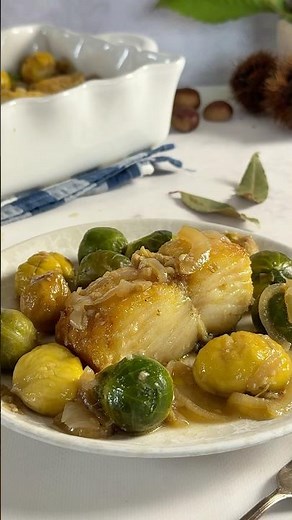 Cod loins with chestnuts and Brussels sprouts. Recipe in 3…