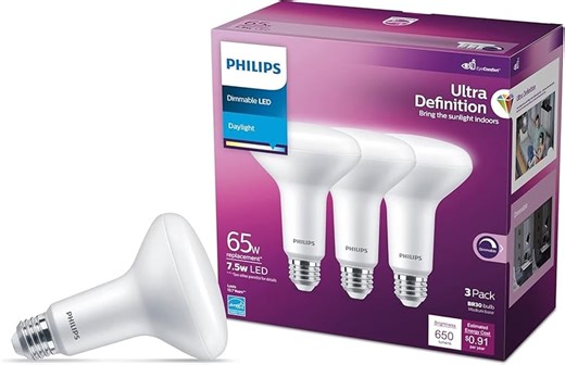 PHILIPS LED 65W BR30 3-Pack Ultra Definition Daylight (5000K) 650 Lumen (7.5W = 65W) Dimmable Froste