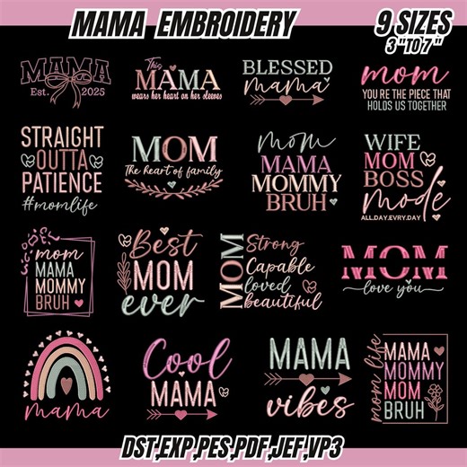 Mama Embroidery Design, Mama Embroidery File, Mama Pes File, Mama Applique Embroidery Machine Design, Easter Mom Embroidery Design, 9 Sizes - Etsy
