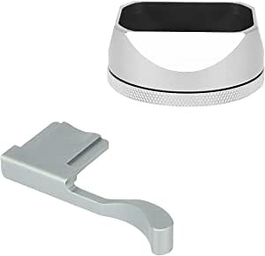 Haoge LH-X54W and THB-X2S Square Metal Lens Hood and Metal Hot Shoe Thumb Grip for Fujifilm Fuji X100V Camera Accessories Silver