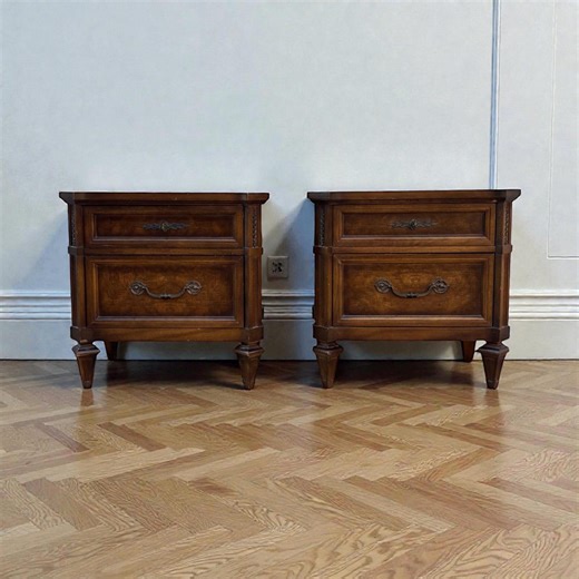 Matching Pair of Neoclassical French Provincial Bedside Tables, Mid-century Traditional Bedroom Furniture, Vintage Nighstands, Solid Wood - Etsy