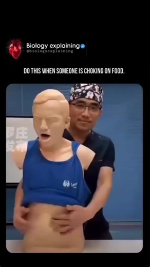 Biology Explaining | Medical Science on Instagram: "What to do when someone is choking on food Adults and children (1 year and older): • Signs of choking include inability to speak or cough, hands at the throat, bluish skin, or loss of consciousness. • Stand behind the person and wrap your arms around their waist. • Make a fist and place it just above the navel. • Grasp your fist with the other hand and deliver quick upward thrusts. • Repeat until the object is expelled or the person becomes unr