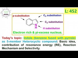 L-452: Indole (benzene fused pyrrole): Resonance energy Reaction Mechanism, Selectivity & one MCQ.