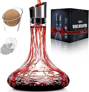 Wine Decanter Built-in Aerator Pourer, Wine Carafe with Aerator,Cleaning Beads and Cork Ball,100% Lead-free Crystal Glass Red Wine Aerator, Wine Gift for Men, Wine Accessories, 50 oz