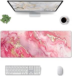 Pink Gold Marble Mouse Pad XL Large Mousepad Non Slip Rubber Base Desk Mat for Laptop Computer Gaming 31.5" X 12"