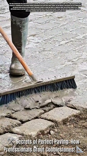 🛠️ Secrets of Perfect Paving: How Professionals Grout Cobblestones! 📐 #skills #works #tools #unique