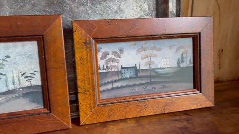 Pair of Primitive Wall Decor, Burlwood Frames