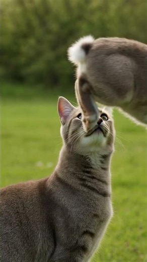 The Sweet Moment Between a Rabbit and a Cat