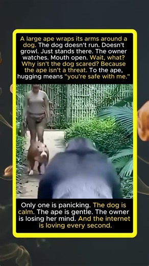 Large Ape Hugs a Dog — Ape: 'You're Safe.' Dog: Calm. Owner: Losing Her Mind.
