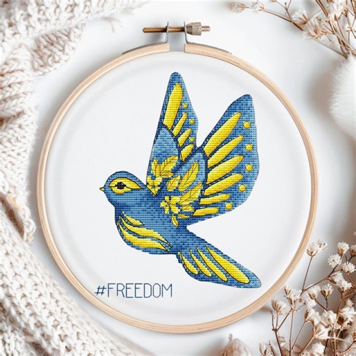 Ukraine Freedom Bird Cross Stitch Pattern, Blue Yellow Bird PDF Chart, Patriotic Hoop Art Needlework - Etsy