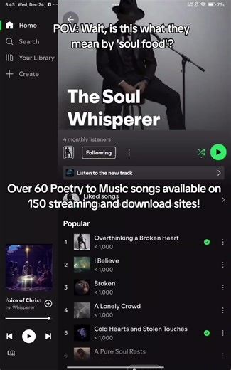 60 poetry to music songs available on over 150 streaming and downloading sites worldwide. Have a look and have a listen. Subscribe to my channel and get sent release notifications and preview music videos! #poetry #music #soul #life #dream @𝐓𝐢𝐤 𝐓𝐨𝐤 𝐒𝐡𝐨𝐩