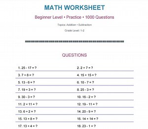 Beginner Math Workbook: 1000 Addition & Subtraction Questions (PDF) - Etsy Australia