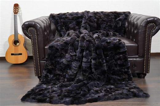 Gray Orchid Rex Rabbit Fur Throw Blanket Luxury Genuine Handmade Home Decor - Etsy New Zealand