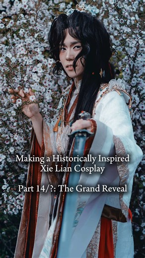 Part 14/? of making a historically inspired Xie Lian cosplay is here: the grand reveal! I began making this costume in March of 2024, 15 months ago! 270 hours of devotion later, and he’s finally finished (Xie Lian is officially my longest build ever)! Thank you all so much for joining me on this journey! I’m excited to share photoshoot pictures and the full build log with you all soon! Photography of cover photo is by @Skyler #tgcf #heavenofficialsblessingcosplay #xieliancosplay #tgcfcosplay #ha