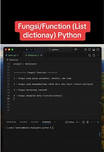 Belajar memahami function list/dictionary python. Semoga bermanfaat! #belajarngoding #python #FullstackNotes #proggraming