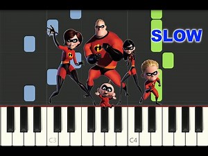 SLOW piano tutorial "THE INCREDIBLES" main theme, Pixar, Disney, 2004, with free sheet music (pdf)
