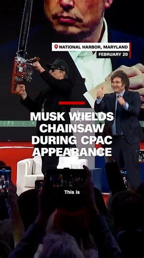 850K views · 9.8K reactions | During an appearance at CPAC, Elon Musk used a chainsaw as a prop to tout his efforts to shrink the federal workforce in the Trump administration’s Department of Government Efficiency. https://cnn.it/438f1XW | CNN | Facebook