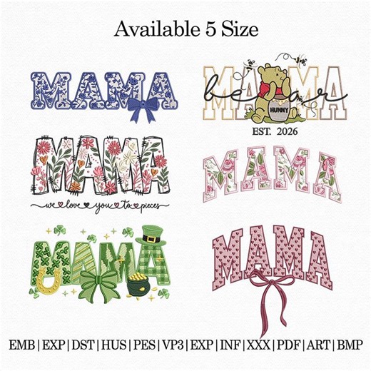 Mama Embroidery Bundle, Floral Mama Applique Embroidery Design, Mother’s Day Mama Machine Embroidery Set - Etsy