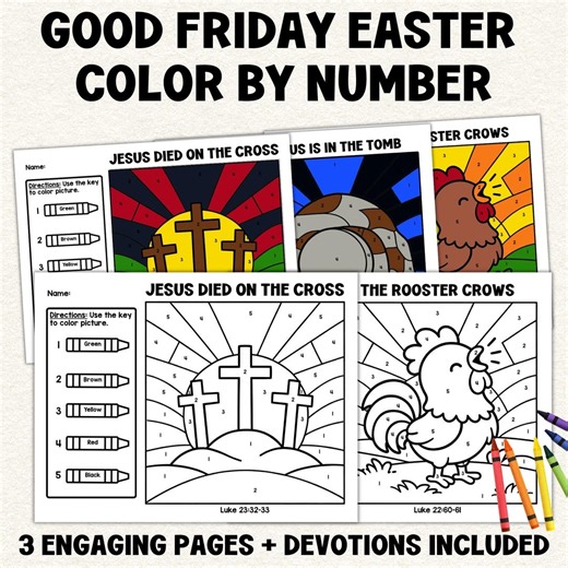 Good Friday Color by Number Bible Activity, Jesus Died on the Cross Holy Week Christian Easter Coloring Pages, Kids Easter Bible Coloring - Etsy