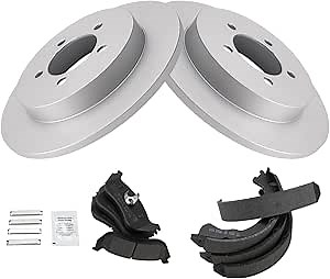 TRQ Rear Brake Pad and Rotor Set Semi Metallic Coated Rotors Parking Shoe Compatible with 2002-2005 Ford Explorer Mercury Mountaineer