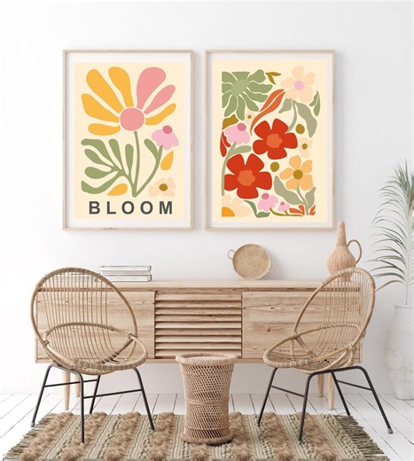 Set of 2 Floral Art Prints | Botanical Digital Download | Printable Flower Art for Decor - Etsy