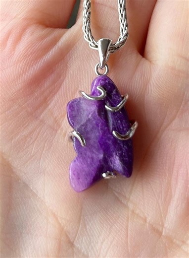 Genuine Gel SUGILITE Sugalite (south Africa) Native American Zuni Bear Carving | Unisex Silver Rhodium Plated Pendant | Purification - Etsy