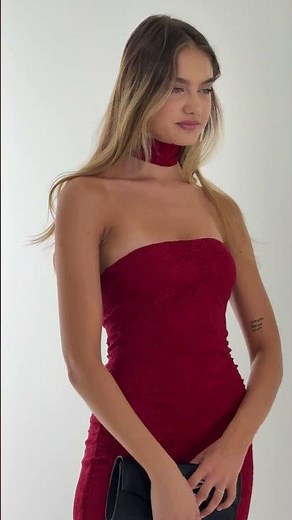 Elegance in Maroon🍷 Scarf Lace Maxi Dress