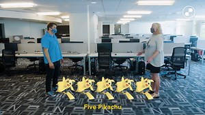 While you do indeed gotta catch ‘em all, COVID-19 isn’t a Pokémon. #DigiPen wants to be the very best, which is why we always stay at least five Pikachu apart, as demonstrated here by Profs. Jen Sward and Charles Duba. | DigiPen Institute of Technology