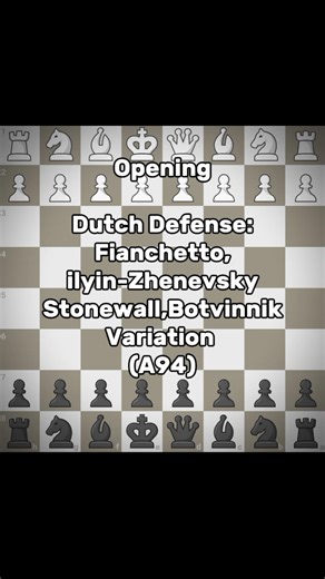 A94(Dutch Defense: Fianchetto, ilyin-Zhenevsky, stonewall, Botvinnik Variation)#chess #opening