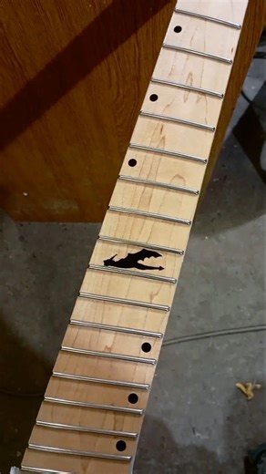 dragon inlay on a guitar neck #customguitar #guitar #luthier #skyrim #dragonborn